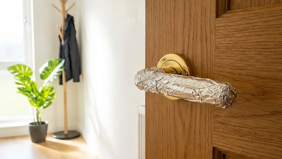 Säkerhetstrenden: aluminiumfolie runt dörrhandtag för trygghet